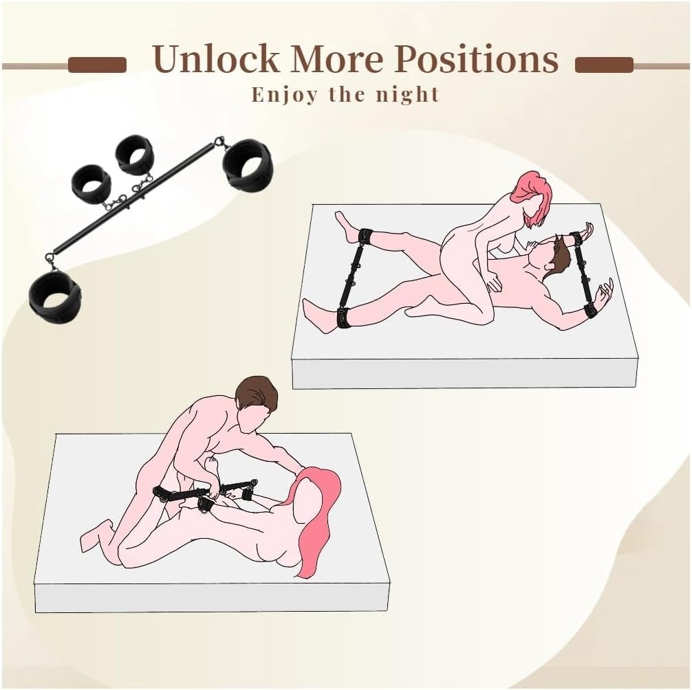 Spreader Bar Sex Toys Sex Furniture Restraints with Handcuffs Ankle Cuffs BDSM Bondage Set for Couples Adults SM Games Sex Play Adjustable and Detachable 22 - 36 Inch (Black) - SinfulX - 