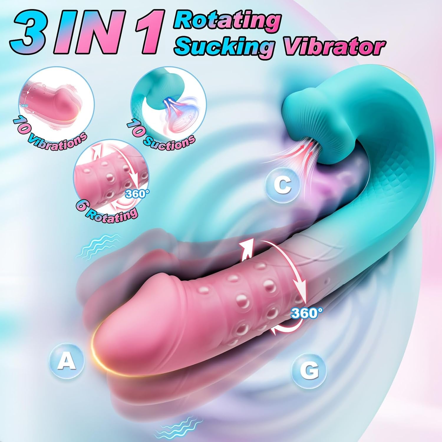G Spot Sucking Vibrator for Women - 3 In1 APP Remote Control Dildo Vibrator Female Sex Toys with 6 Rotation & 10 Suction & 10 Vibration, 360° Rotating Beads Nipple Clit Sucker Adult Sex Toys & Games - SinfulX - 