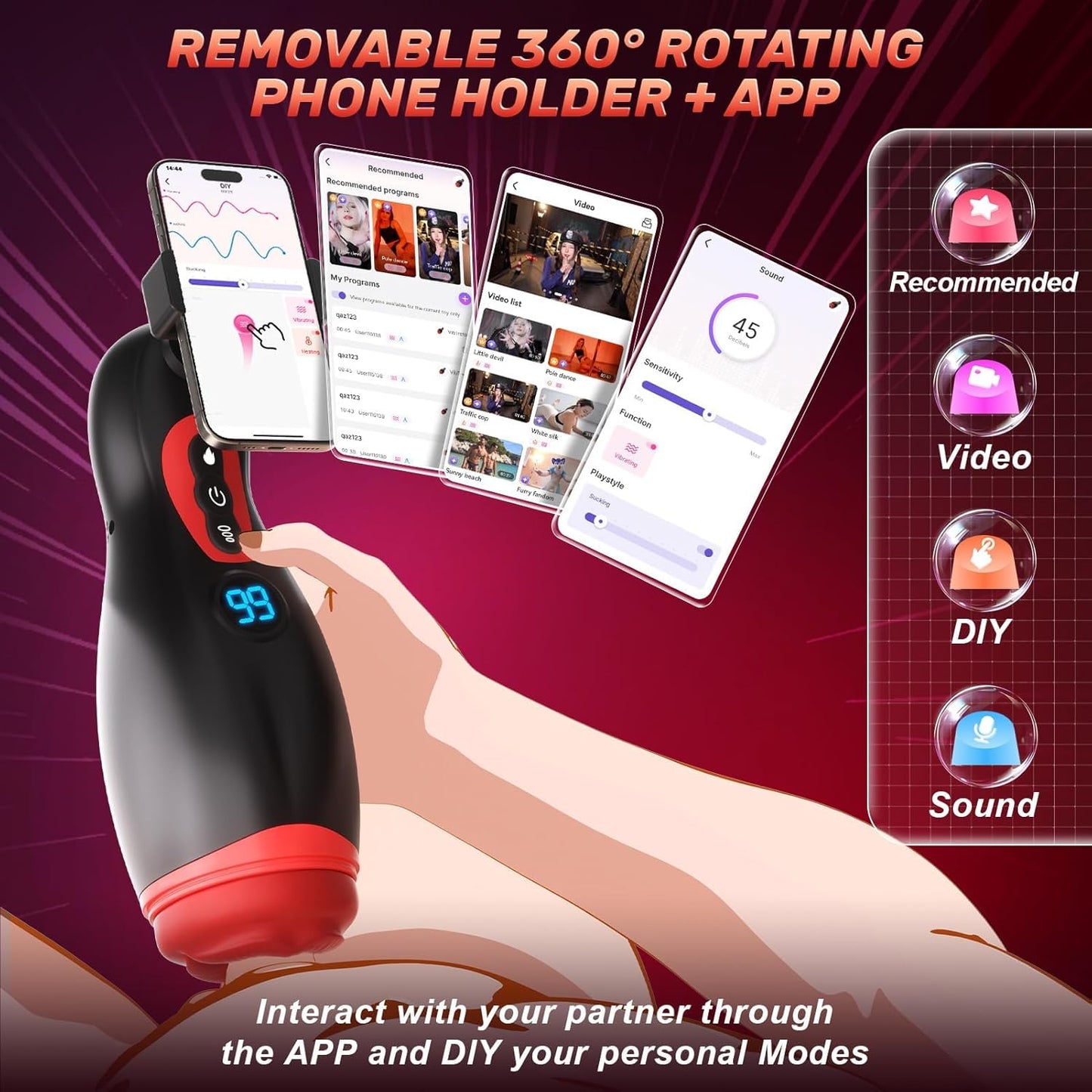 Male Masturbator Mens Sex Toys - Phone Holder Penis Pump Male Sex Toys with 9 Sucking & 9 Vibrating with APP Control, Heating Adult Toys Blowjob Machine, LCD Display Stroker Vibrator Sex Toys for Men