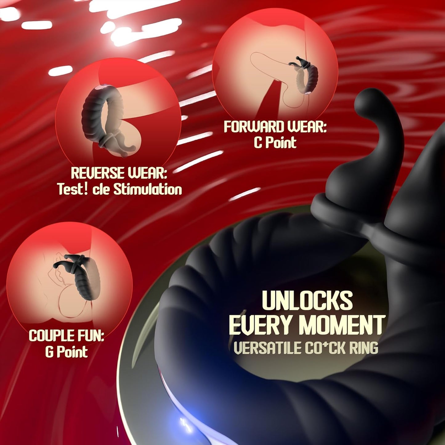 ClaspWave Cock Ring Bunny Clit Stimulator 10 Modes Silicone - SinfulX - Personal Care > Sexual Wellness > Couples Cock Ring