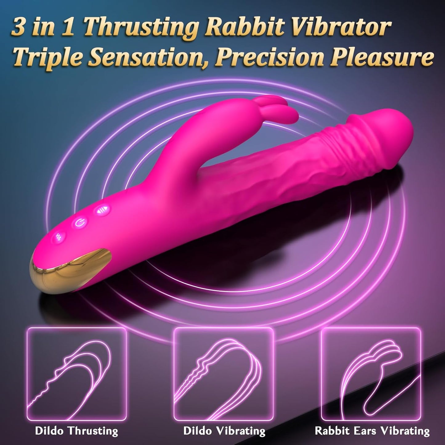 Sex Toys Thrusting Vibrator for Women, Adult Rabbit Thrusting G Spot Dildo with Vibrating Ears, Vibrators Silicone Realistic Vibradores, 3 in 1Vibrators with 5 Thrusting 10 Vibrations Modes (Pink)
