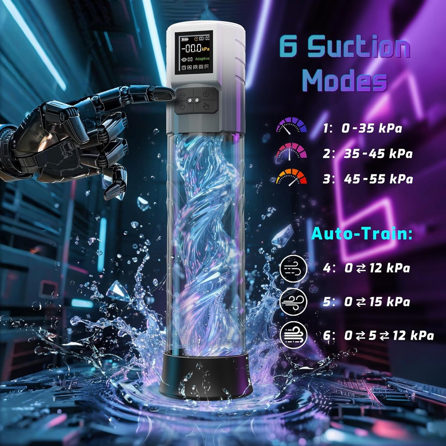 Penis Pump Sex Toys, Pussy Pump Sex Toys for Men Dick Pump with Adaptive Mode and 6 Sucking Modes, Sex Toys - Pumps & Enlargers Adult Toys for Penis Extender Penis Pumps with 6 Penis Rings - SinfulX - 