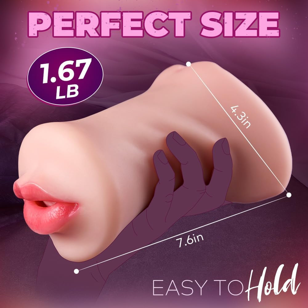 3 in 1 Pocket Pussy Male Masturbator–Soft Flesh Male Sex Toys for Men with Mouth, Tight Vagina & Anal, Realistic Blowjob Male Stroker Sex Toy with Easy-Clean Open End,Includes Lube & Drying Stick