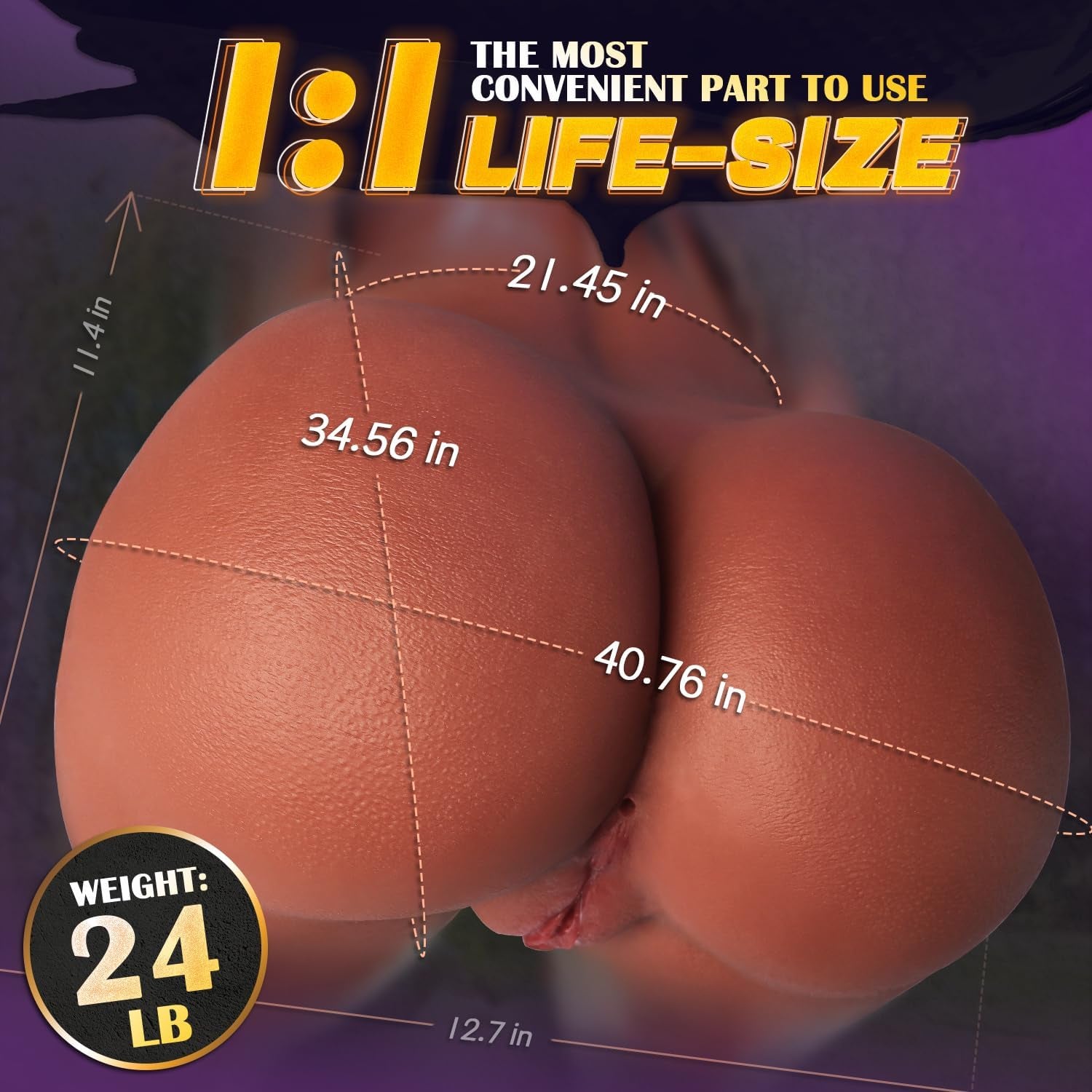 24LB Male Masturbator Sex Doll for Men Pocket Pussies, Realistic Brown Skin Texture Soft Female Big Ass & Pussy Adult Sex Toy with 2 Hole Deeper Vagina & Tight Anal, Package May Vary - SinfulX - 