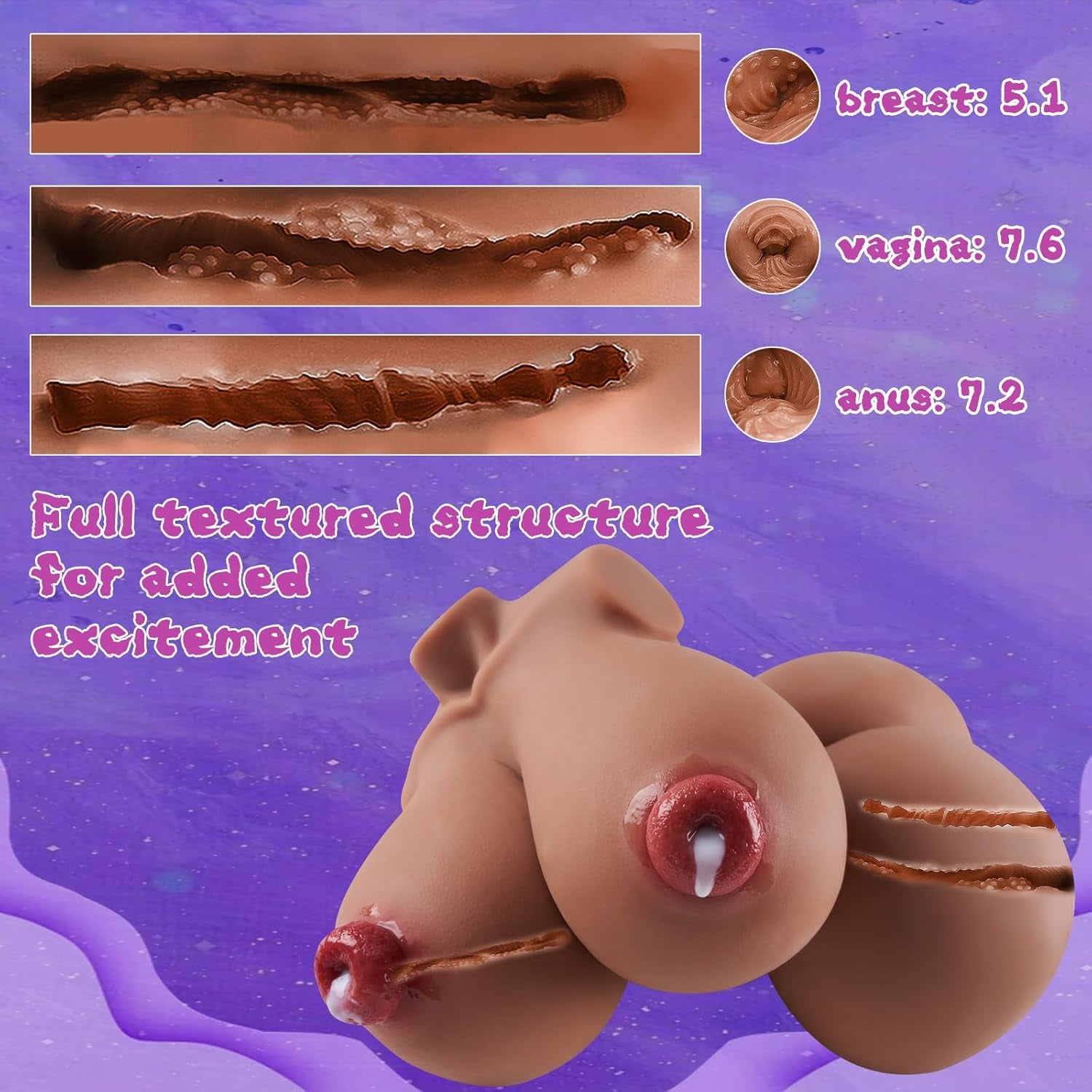 24Lb Adult Sex Doll Male Masturbator, 4 in 1 Female Torso Love Doll with Big Boobs, Big Ass, 3D Realistic Torso Sex Dolls Masturbation Penetrable Nipples Sex Toys for Men TPE Material Brown - SinfulX - 
