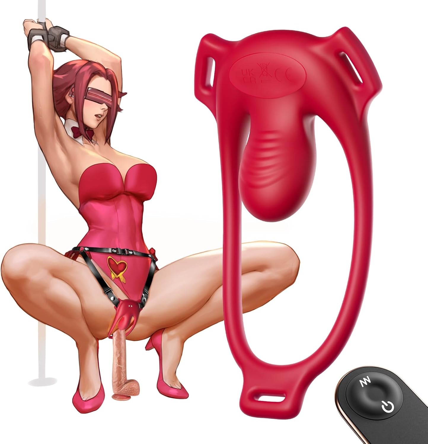 CrimsonControl Red Cock Ring Clit Vibrator Remote Harness - SinfulX - Personal Care > Sexual Wellness > Couples Cock Ring