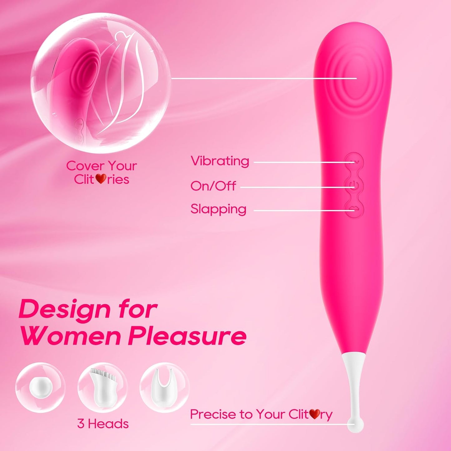 Clitoral Vibrator Sex Toys for Women, 5 in 1 Pinpoint Squirting Vibrator Wand, Clit G-Spot Anal Stimulator with 7 Vibration & Slapping, High Frequency Vibe Personal Massager Wand 3 Silicone Heads