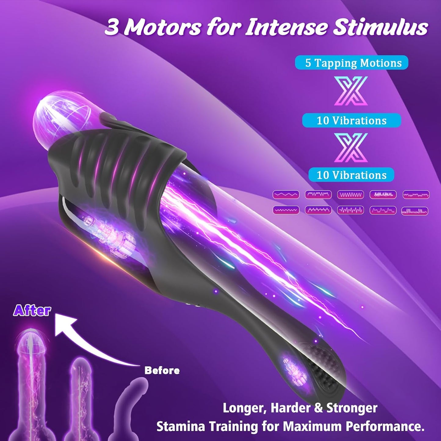 Tapping Vibrating Male Masturbator with Bend - To - Fit Testicle Vibrator, Hands Free Penis Vibrator Stroker Trainer with Cock Ring, Adult Sex Toys for Men, Mens Vibrating Blowjob Sex Machine Masturbation - SinfulX - 