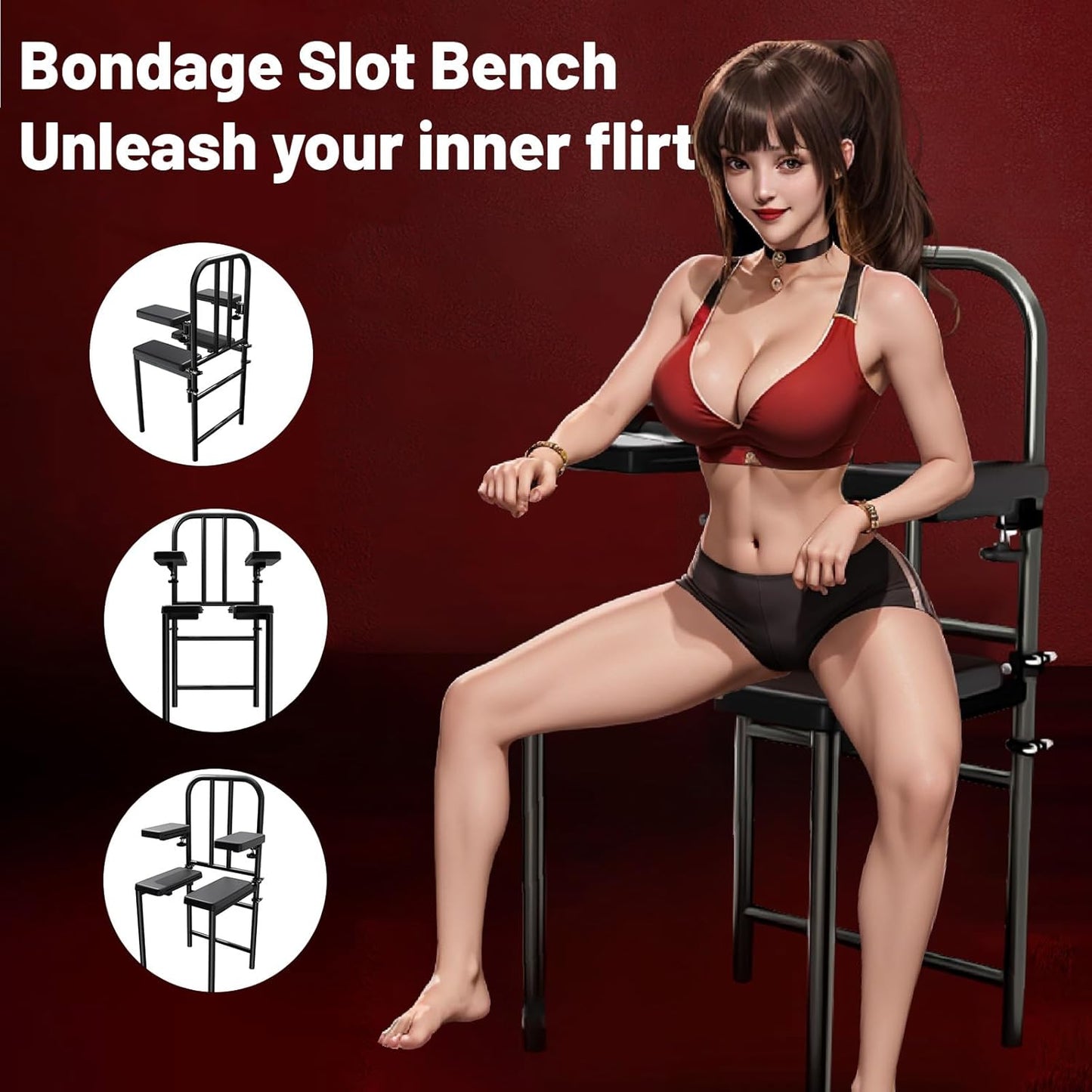 Premium Adjustable Sex Chair with Bondage Kit: Includes Handcuffs, Ankle & Neck Cuffs - Heavy Duty BDSM Furniture for Couples or Multiple Players, Adult Stool for Toning, Taming & Tantric Play - SinfulX - 