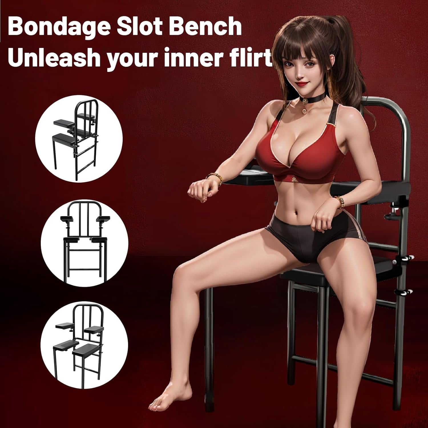 Premium Adjustable Sex Chair with Bondage Kit: Includes Handcuffs, Ankle & Neck Cuffs - Heavy Duty BDSM Furniture for Couples or Multiple Players, Adult Stool for Toning, Taming & Tantric Play - SinfulX - 