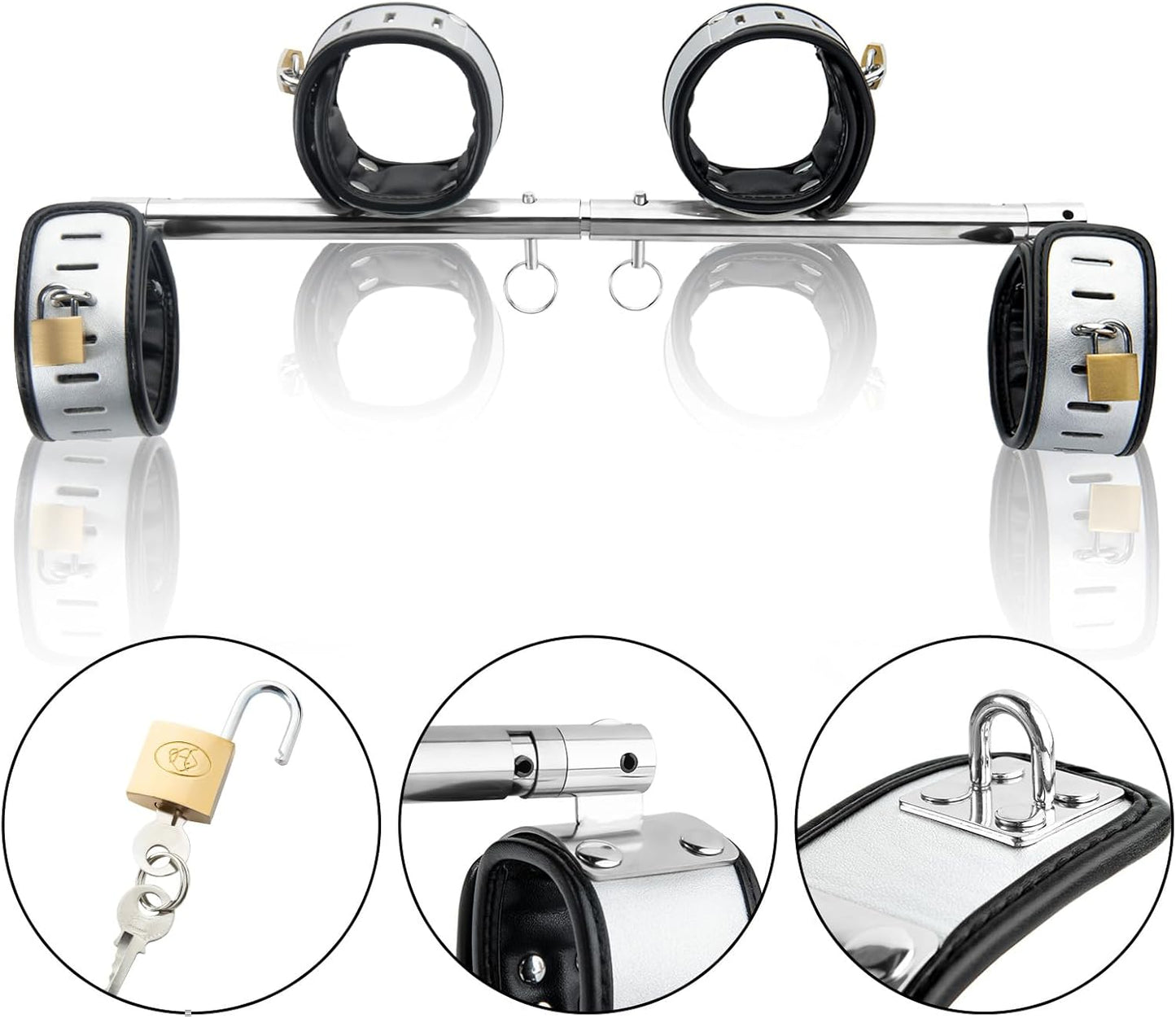 Spreader Bar Heavy Duty Swiveling Stainless Steel Bar Home Gym Equipment with 4 Furry PU Adjustable Cushioned Straps for Fitness Training, Pilates and Yoga Accessories Kit. - SinfulX - 