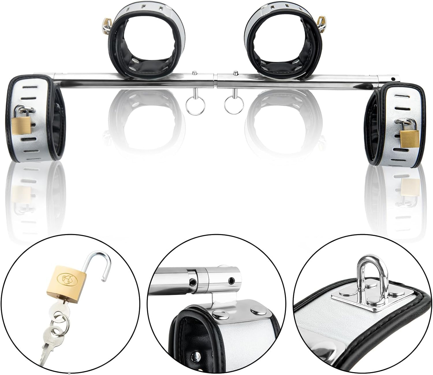 Spreader Bar Heavy Duty Swiveling Stainless Steel Bar Home Gym Equipment with 4 Furry PU Adjustable Cushioned Straps for Fitness Training, Pilates and Yoga Accessories Kit. - SinfulX - 