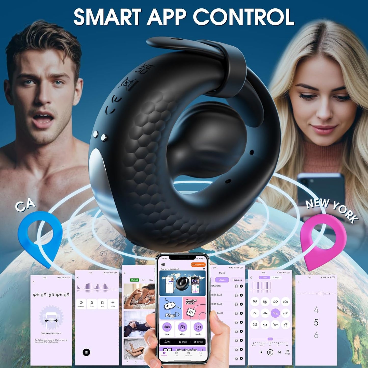 OrbixControl Adjustable Cock Ring Clit Stimulator App 10 Modes - SinfulX - Personal Care > Sexual Wellness > Couples Cock Ring