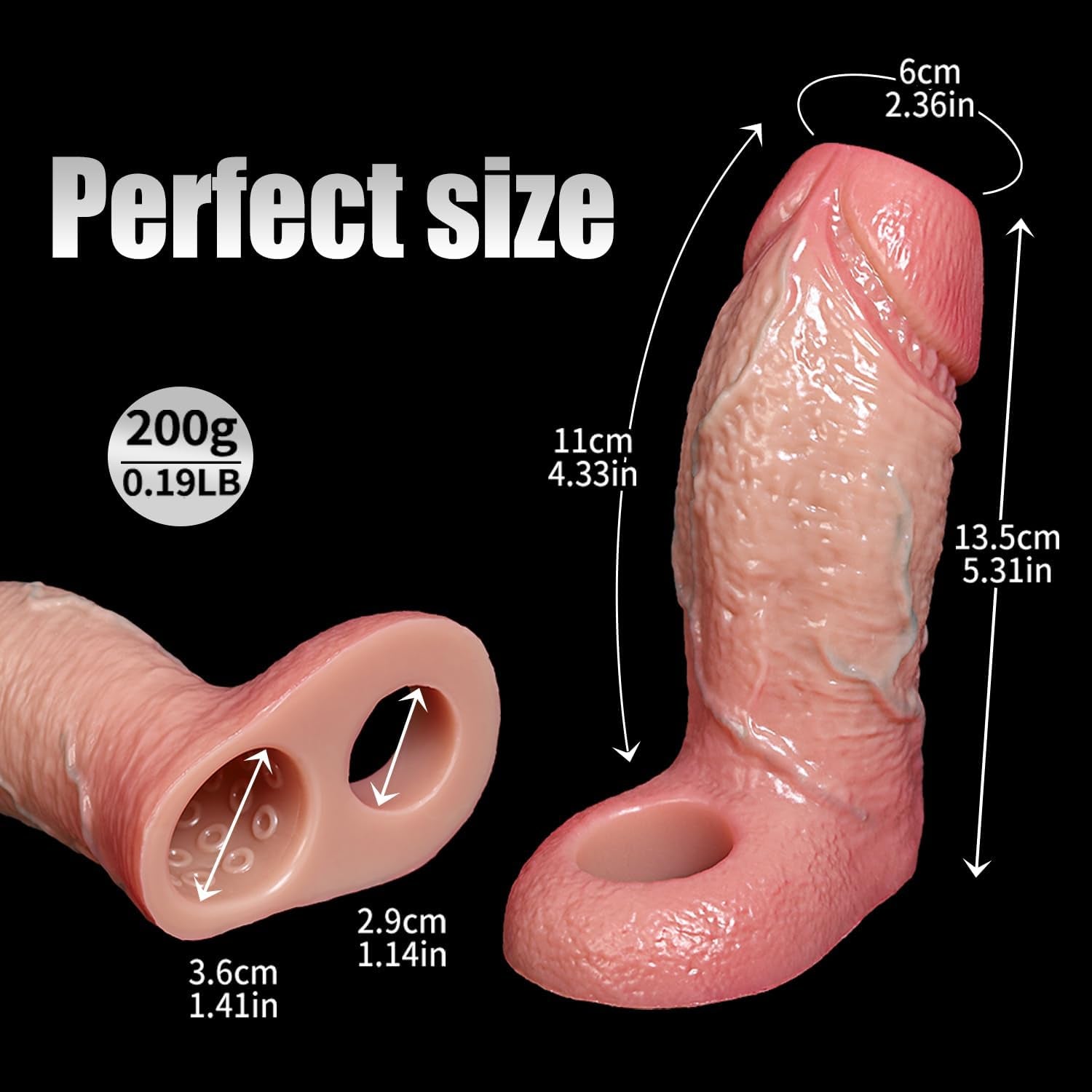 6.7'' Girth Thick Realistic Penis Sleeve Cock Sleeve,Cock Ring Penis Extender Ultra - Soft Silicone Cock Sleeve Penis Ring Adult Sex Toys for Men Couples - SinfulX - 