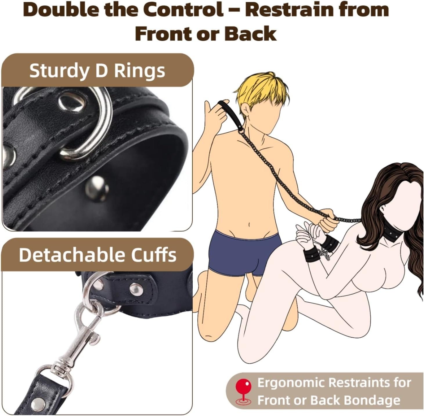 Anal Hook Sex Bondage Restraints Kit BDSM Sex Toys Handcuffs Neck Collar Wrist Cuffs with Traction Chain Adjustable Sex Game for Adults Couples - SinfulX - 