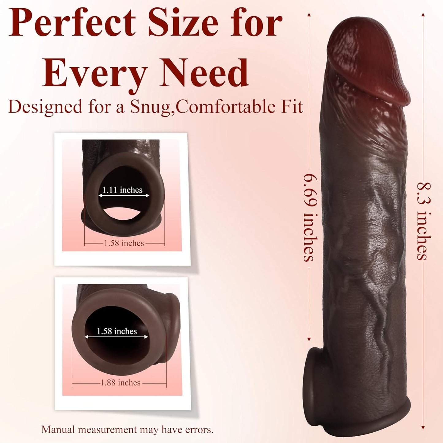 Realistic Penis Sleeve Extender for Men, 8.3'' Silicone Cock Sleeve with Testicle Ring, Reusable Penis Enlarger Delay Ejaculation Enhance Erection Male Adult Sex Toys for Couples by Brown - SinfulX - 