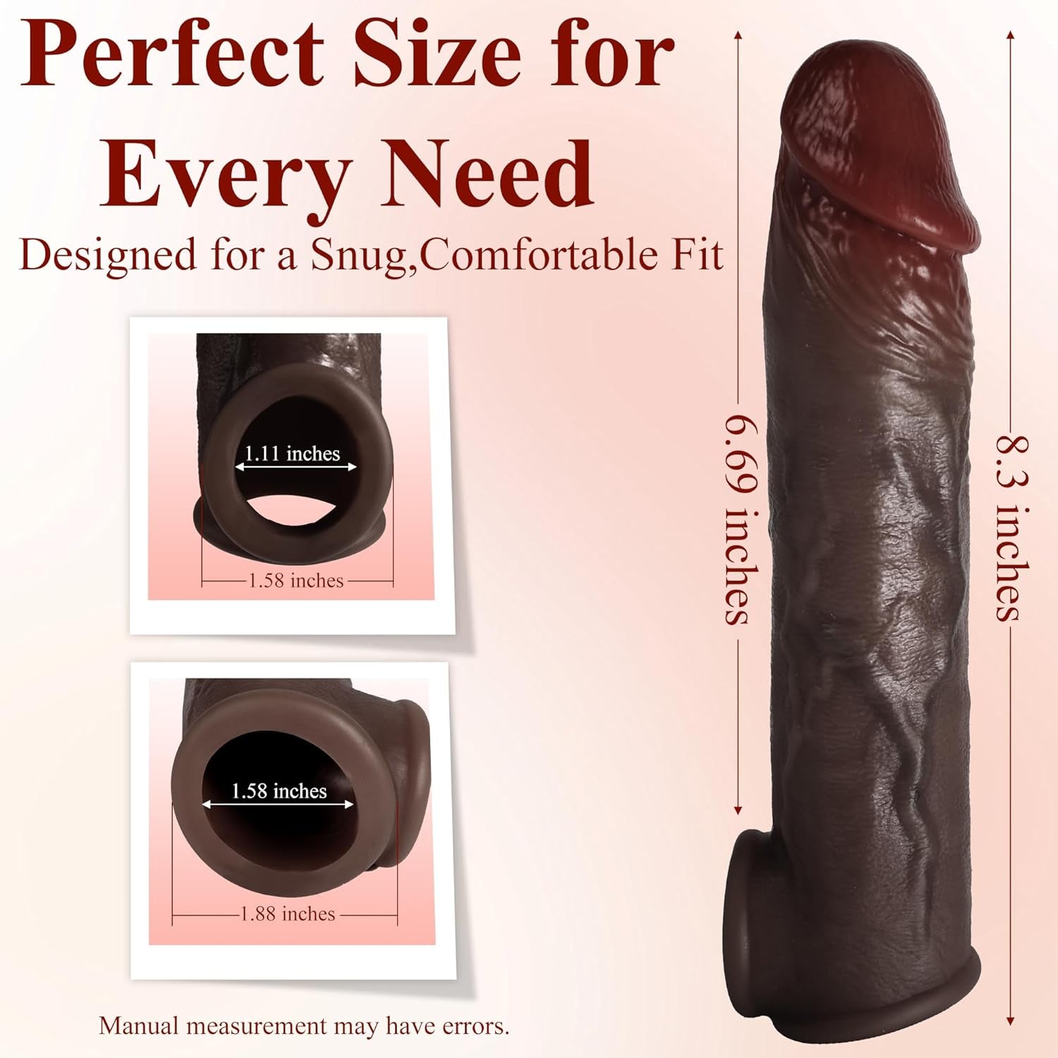 Realistic Penis Sleeve Extender for Men, 8.3'' Silicone Cock Sleeve with Testicle Ring, Reusable Penis Enlarger Delay Ejaculation Enhance Erection Male Adult Sex Toys for Couples by Brown - SinfulX - 