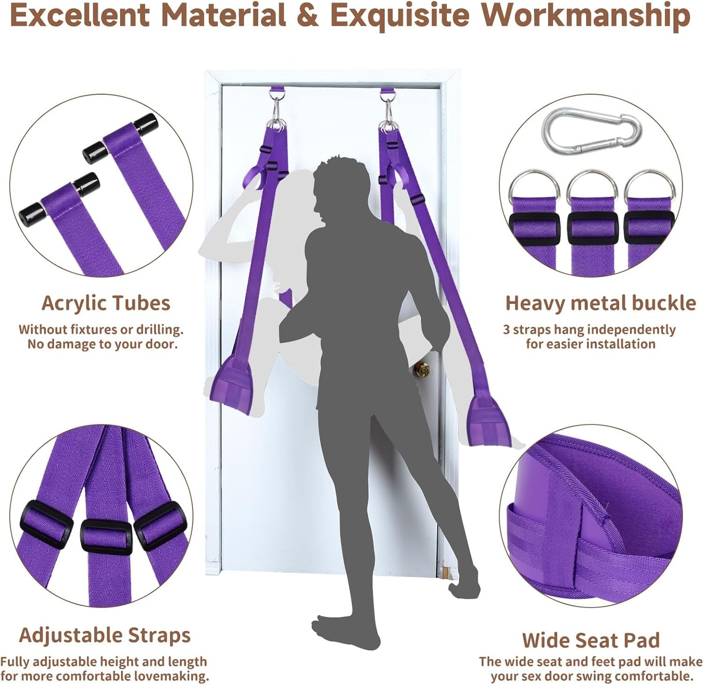 VelouraX Door Sex Swing with Seat & Restraints (Purple) - SinfulX - Personal Care > Sexual Wellness > Sex Swing
