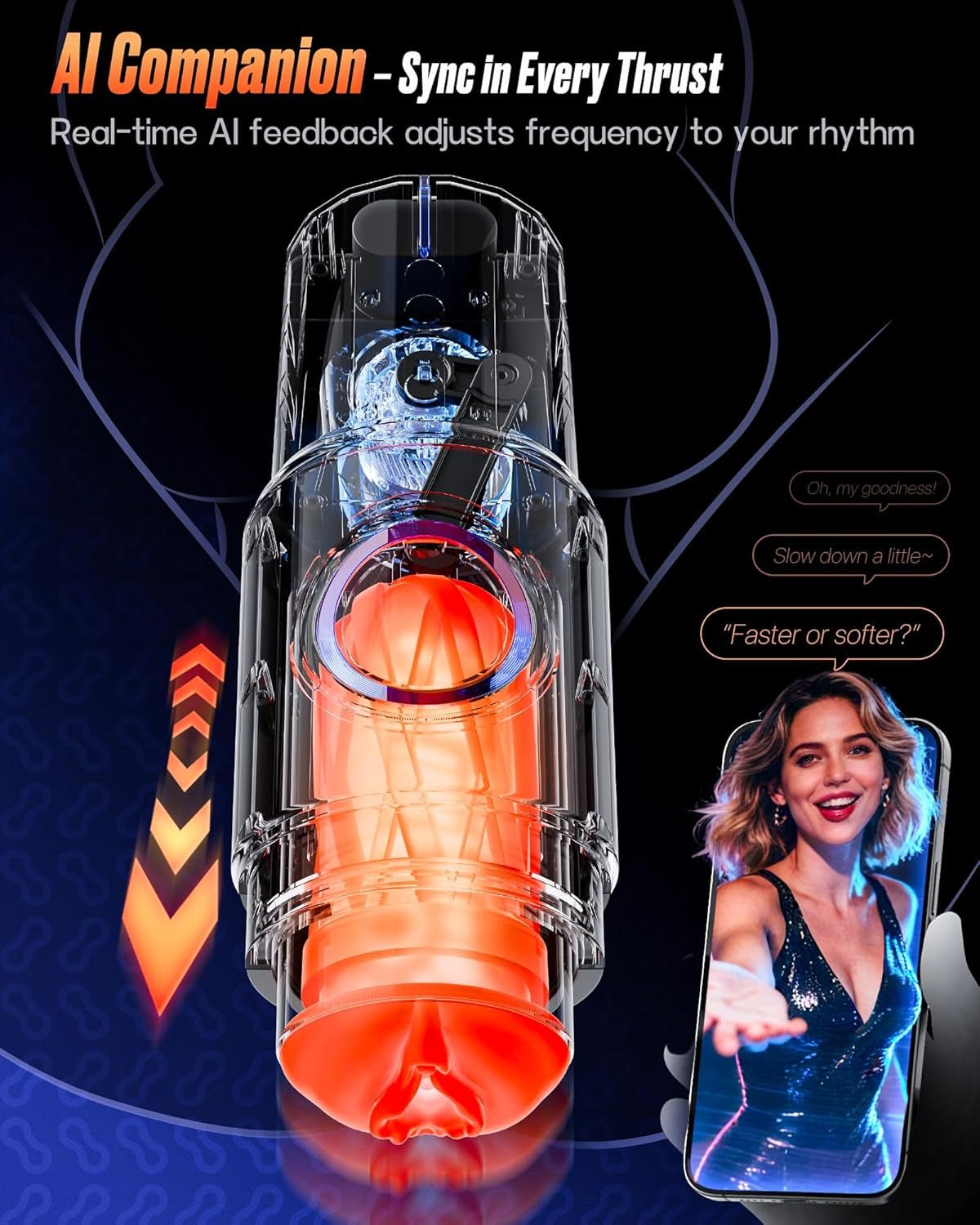 Male Masturbator Sex Toys for Men with 3 Replaceable Signature Sleeves, AI & APP Control Pocket Pussy, 5 - Speed Thrusting Male Stroker, 360° Real Warm Heating & Quiet Brushless Motor Adult Toy - SinfulX - 