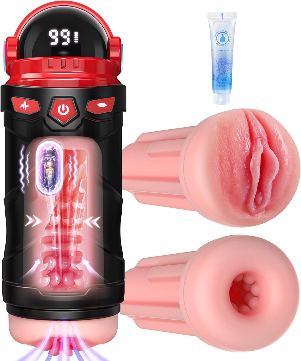 Male Masturbator Sex Toys for Men - Vibrating Pocket Pussy Penis Pump 2 Sleeves Realistic Fleshy with 9 Sucking & 9 Vibrating, Adult Toys Mens Sex Toy, LCD Display Penis Training Stroker Sex Machine - SinfulX - 