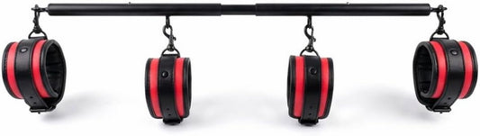 Spreader Bar Heavy Duty Stainless Steel Expandable Bar Home Gym with 4Pcs Furry Crocodile Red Adjustable Strap,Sports Aid Training Pilates Aid Kit,Indoor Yoga Set - SinfulX - 