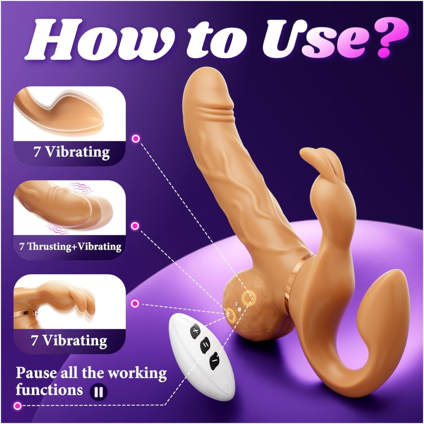 DualGlide Rabbit Strapless Strap On Thrusting Vibrator - SinfulX - Personal Care > Sexual Wellness > Strapless Strap - On