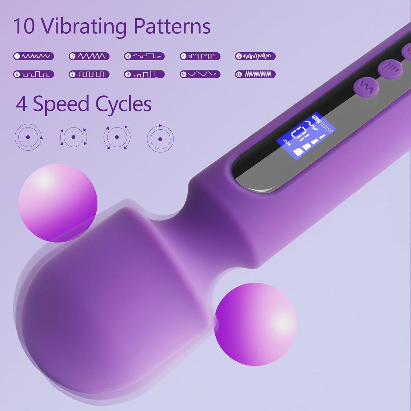 VoltAura 12" Wand Vibrator LCD Display 10 Modes Rechargeable - SinfulX - Personal Care > Sexual Wellness > Wand Vibrator