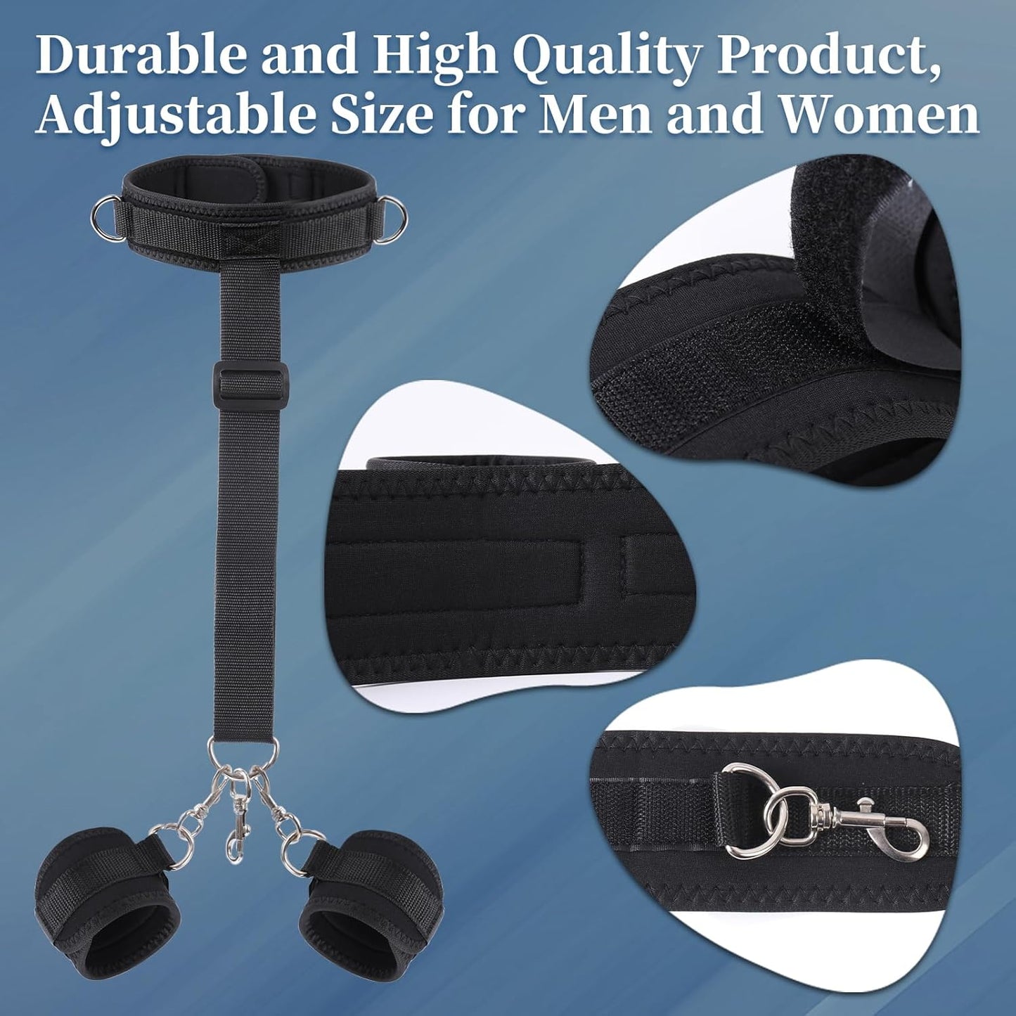 Vibrating Anal Hook BDSM Sex Bondage - Neck to Wrist Restraints Kit, Sex Toys for Couple Adjustable behind Back Handcuffs Bondage Restraints Set, Bed SM Adult Sex Game Play, Sex Toys for Beginner