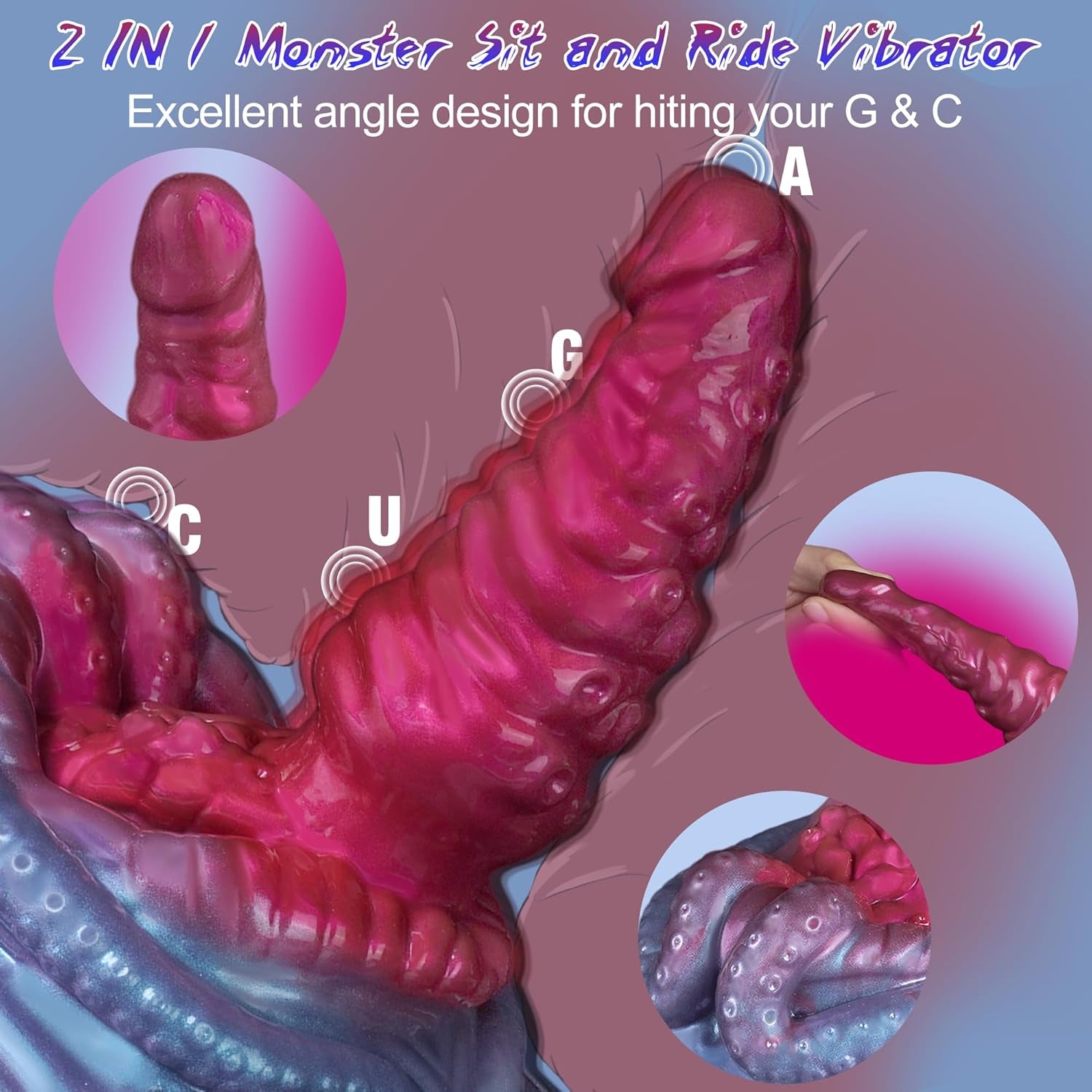 Monster Fantasy Dildo Riding Grinder Sex Toy, Vibrating Tentacle Alien Dildo Sit and Ride Vibrator with 10 Vibrations, G Spot Clitoral Vibrator Remote Silicone Strap on Adult Sex Toy for Women Men - SinfulX - 