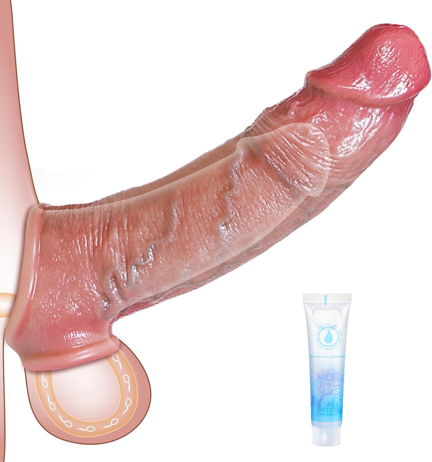 Penis Sleeve Sex Toys for Men - Male Sex Toys Penis Extender Silicone Cock Sleeve, Adult Toy Reusable Realistic Penis Enlarger Rings Thicken, Delay Ejaculation Stronger Erection for Mens Couples - SinfulX - 