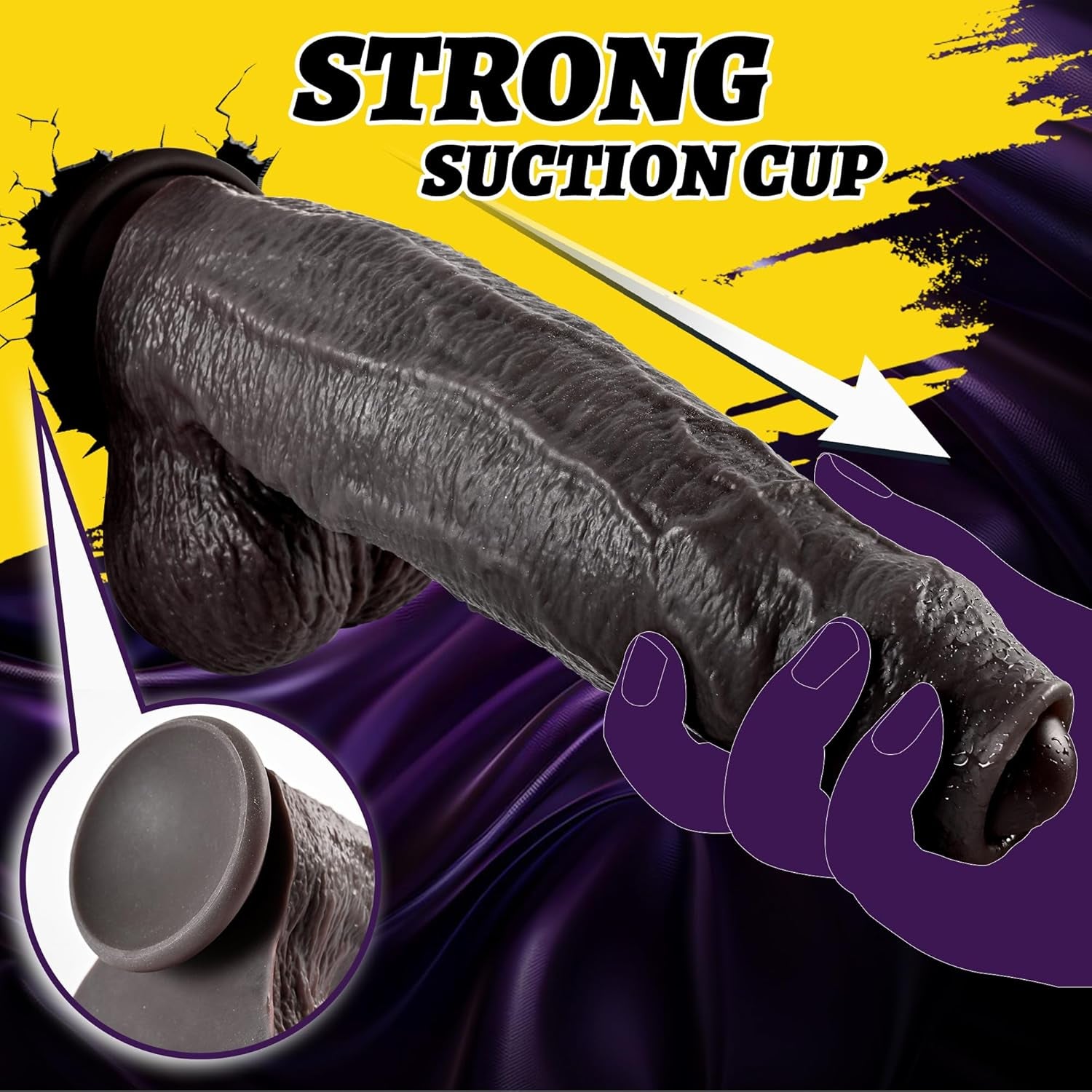 2.4IN Diameter Huge BBC Uncut Dildo, Realistic Big Black Dildo with Movable Foreskin, Real Skin Thick Fake Penis G - Spot Stimulation Adult Sex Toys for Men/Women for Anal Play with Strong Suction Cup - SinfulX - 