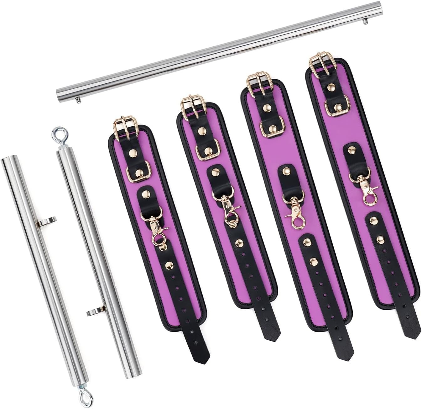 Spreader Bar Heavy Duty Stainless Steel Expandable Bar Home Gym with 4Pcs Furry Crocodile Red Adjustable Strap,Sports Aid Training Pilates Aid Kit,Indoor Yoga Set - SinfulX - 