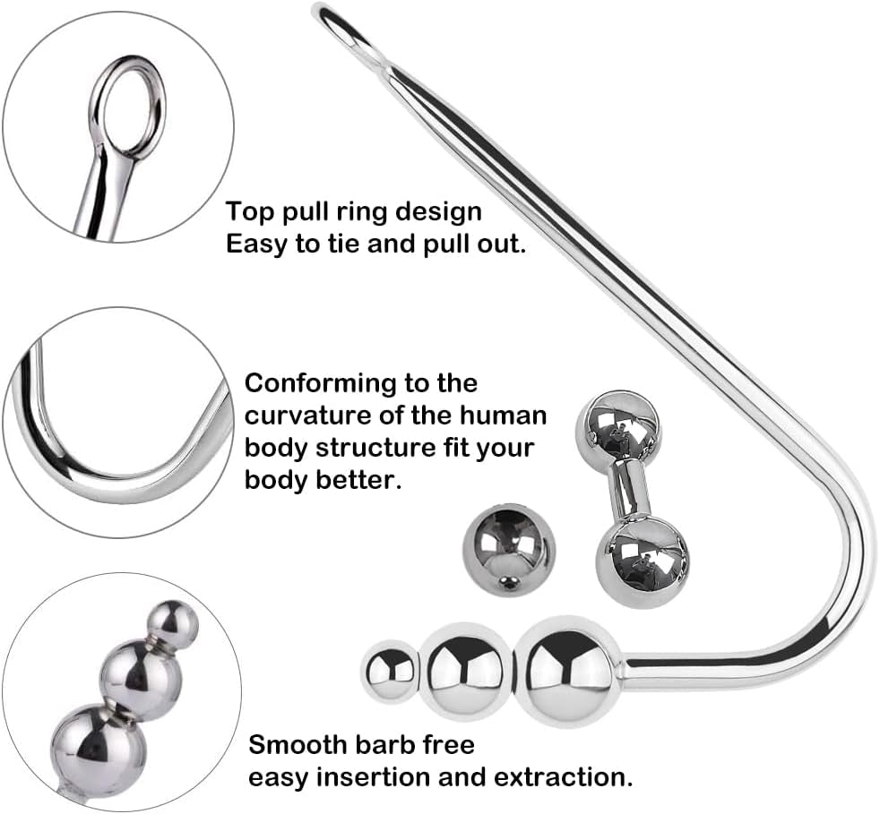 3 Interchangeable Balls Stainless Steel Anal Hook Fetish Bondage Hook Sex Toy for Unisex Adults Couple Lovers Butt Plug Prostate Massage G - Spot (Style B) - SinfulX - 