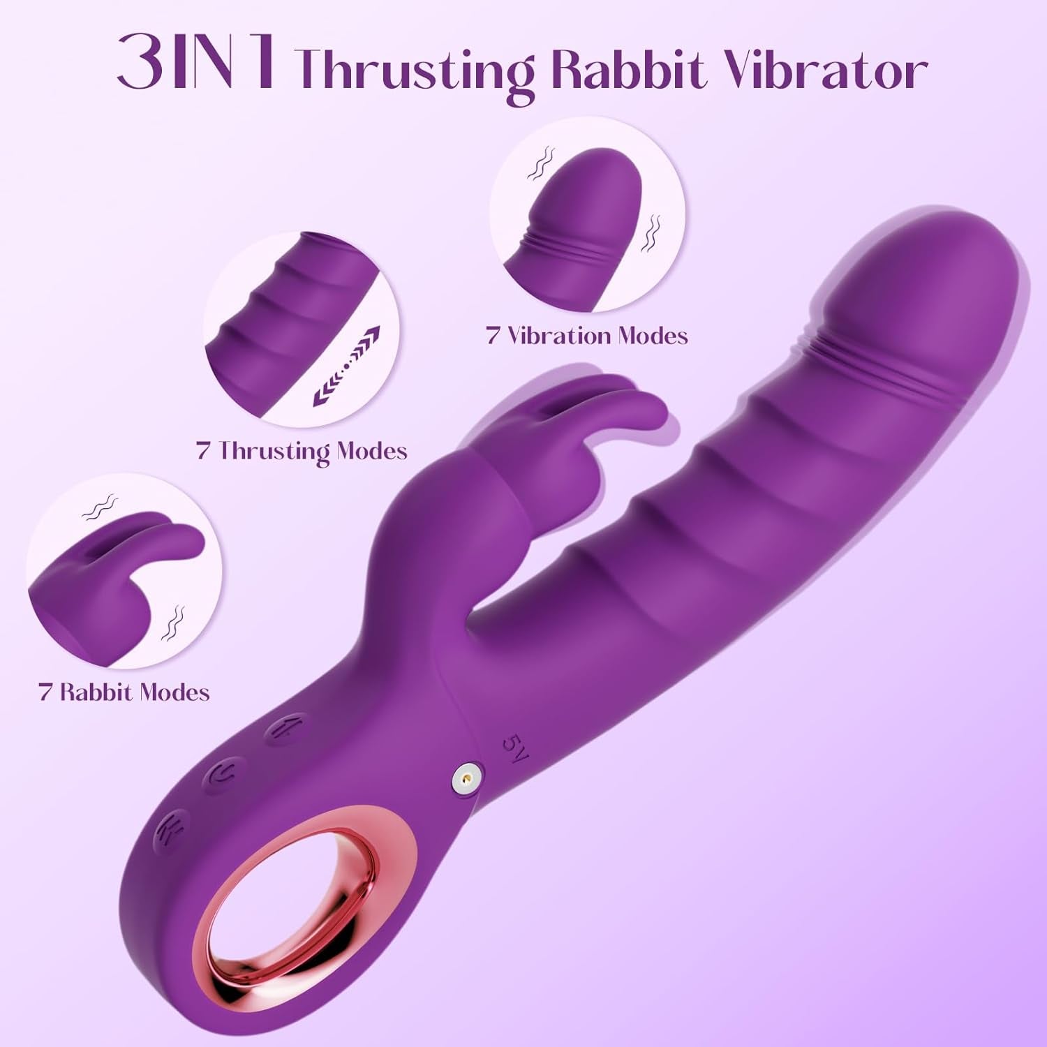 Thrusting Dildo Vibrator Sex Toys - Rose Toy Dildos with 7 Thrusting & Rabbit & Vibration Modes - Independent Control Adult Toys with Multiple Stimulation, Rabbit Vibrators for Women (Dark Purple) - SinfulX - 