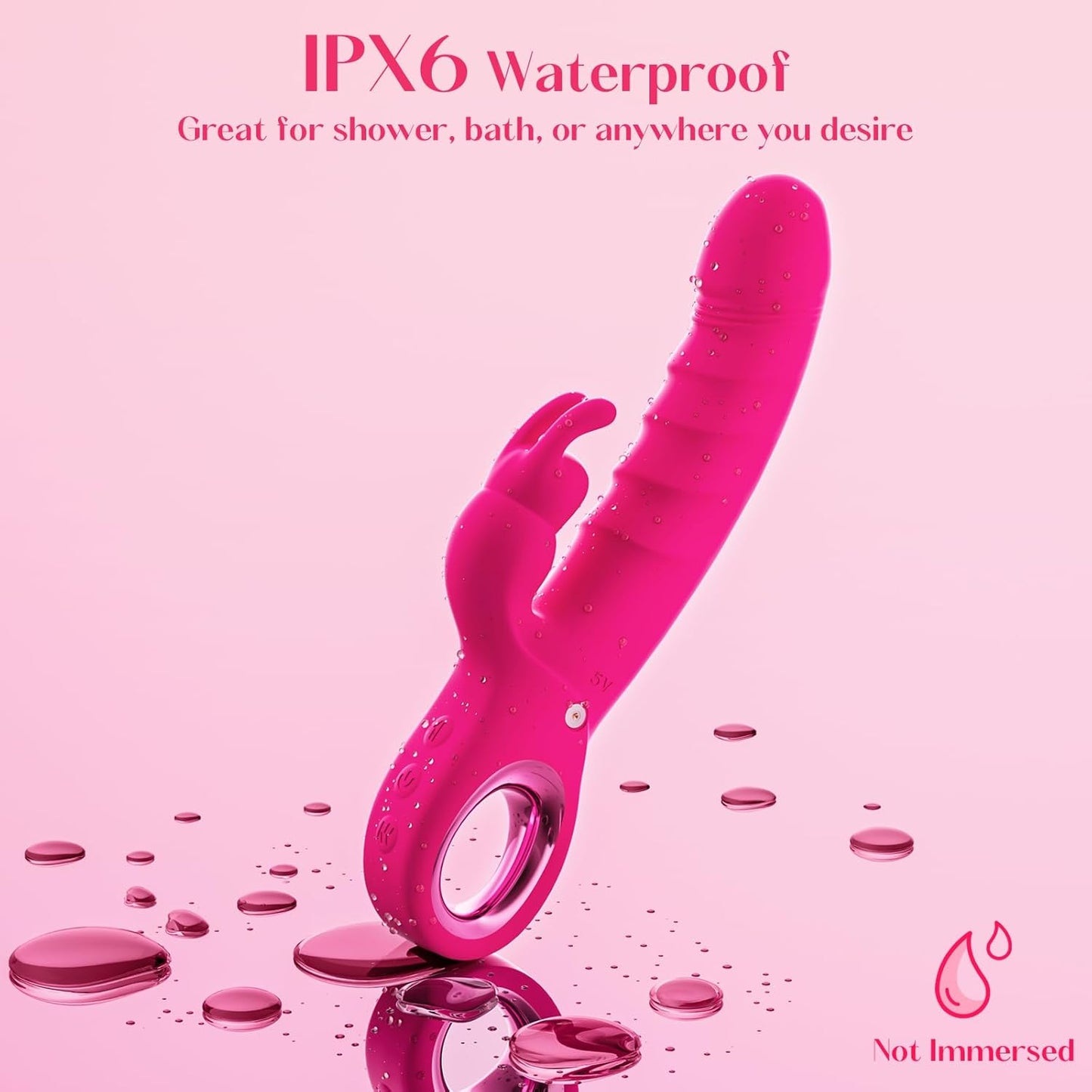 Thrusting Dildo Vibrator Sex Toys - 3 in 1 Female Sex Toys with 7 Thrusting & Rabbit & Vibration Modes - Independent Control Adult Toys with Multiple Stimulation, Rabbit Vibrators for Women (Rose) - SinfulX - 