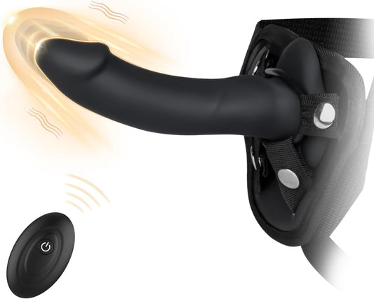 Remote Control Vibrating Strap-On Dildo – Wearable Silicone Harness Dildo with 10 Vibration Modes, Suction Cup & G-Spot Clitoral Stimulation, Adult Sex Toy for Women & Men