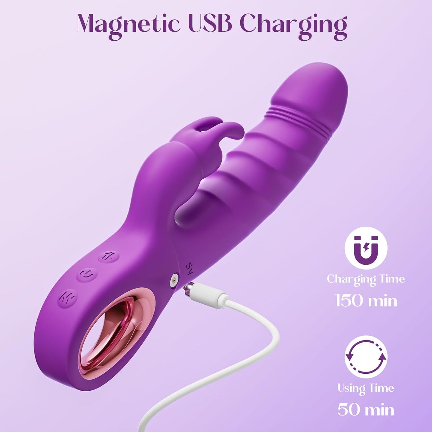 Thrusting Dildo Vibrator Sex Toys - Rose Toy Dildos with 7 Thrusting & Rabbit & Vibration Modes - Independent Control Adult Toys with Multiple Stimulation, Rabbit Vibrators for Women (Dark Purple) - SinfulX - 