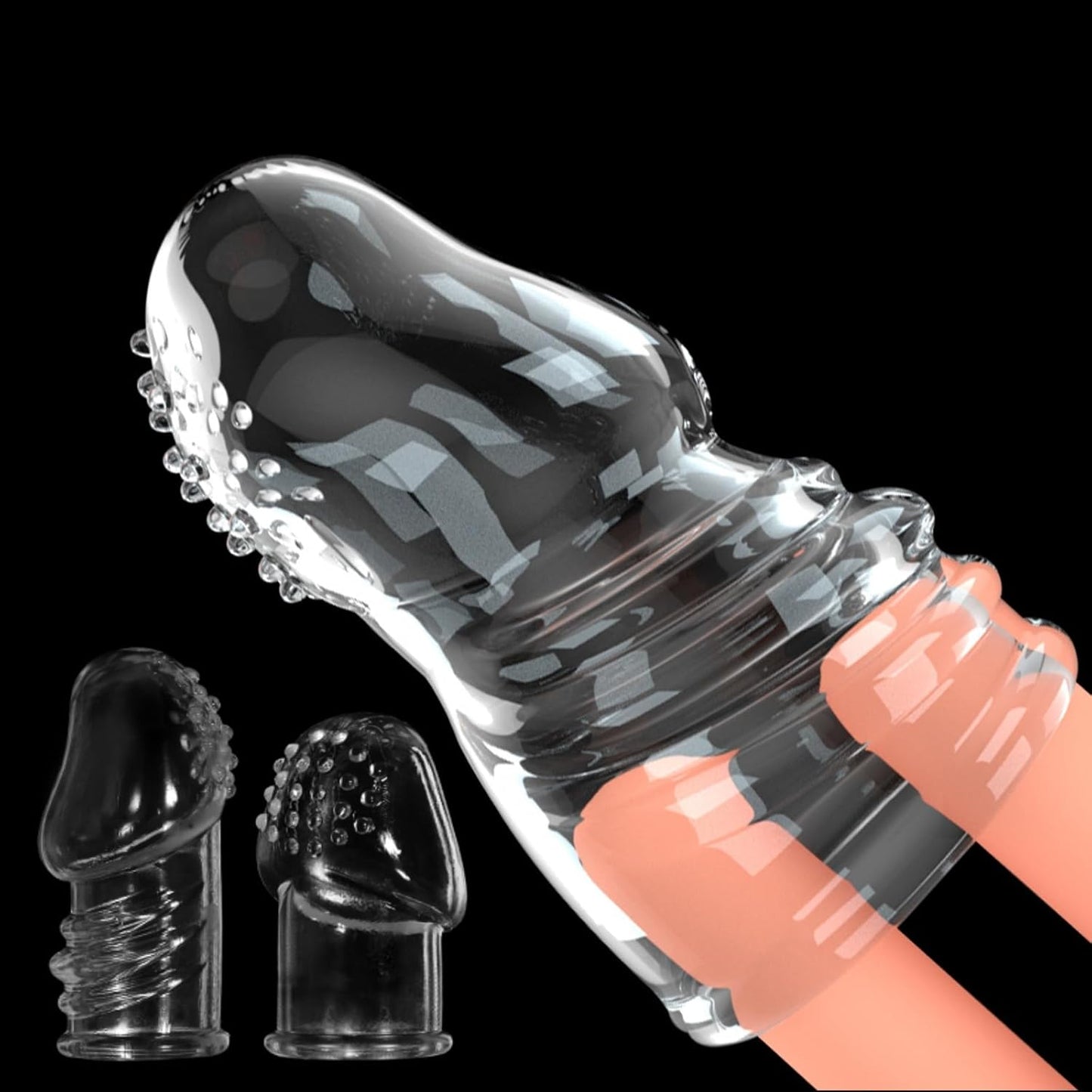 2 Pcs Reusable Clear Penis Sleeve, Soft Phimosis Stretcher Glans Condom with Large Particles,Cocksleeve for Men Delay Ejaculation,Girth Enhancer Sleeve G Spot Stimulator,Adult Toys for Men and Couples - SinfulX - 