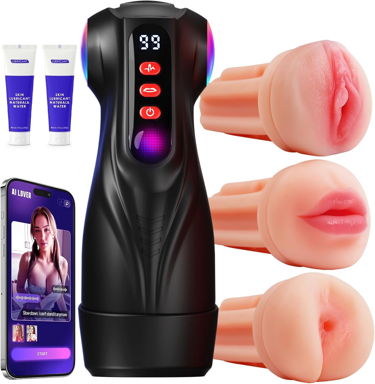 Male Masturbator Sex Toys for Men - AI Sync 3 Sleeves Mens Sex Toy Adult Toys with 9 Sucking & 9 Vibrating, Pocket Pussy Penis Pump Colorful Lighting Male Stroker Blowjob Erotic Massage Kits - SinfulX - 