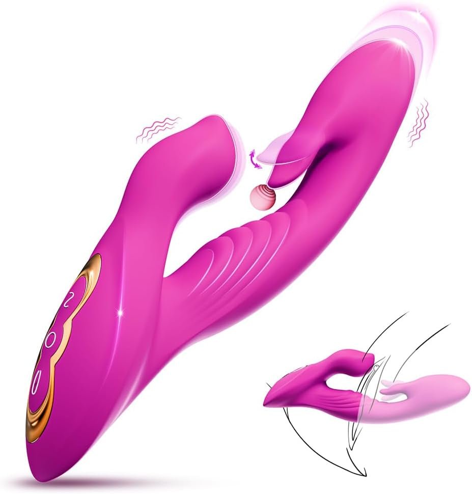 Tongue Vibrator Dildo Sex Toys, Rabbit Vibrator for Licking Clitoris Stimulation with 10 Tongue Licking & Flapping Vibrating Mode, Soft Thrusting Dildo Adult Toys Rose Toy for Couple Women Games - SinfulX - 