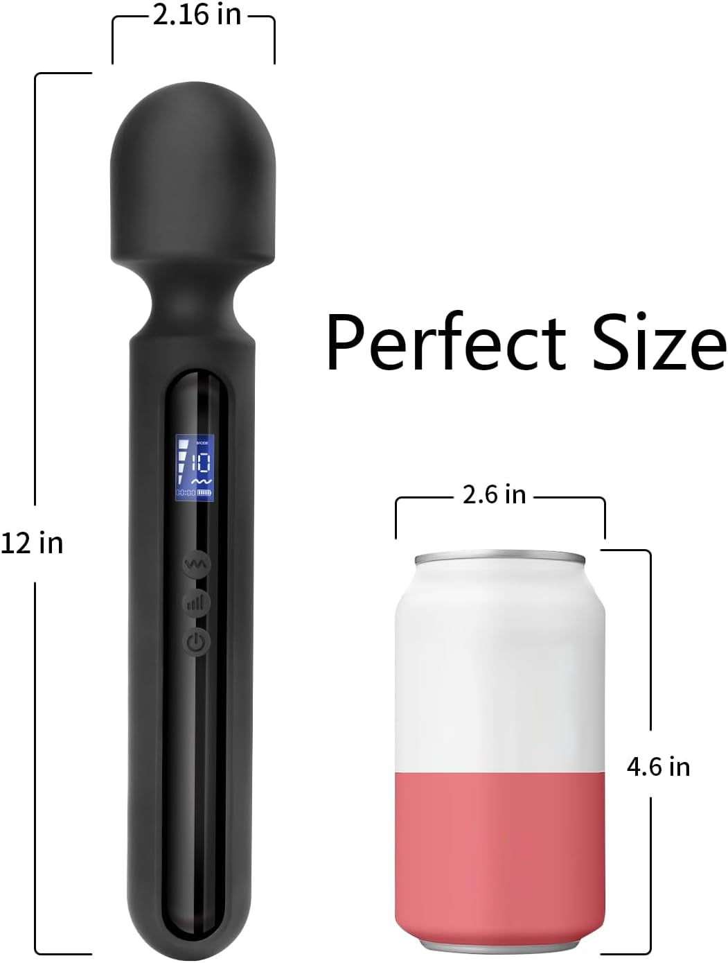 MidnightCommand 12" Wand Vibrator LCD Display 10 Patterns Waterproof - SinfulX - Personal Care > Sexual Wellness > Wand Vibrator