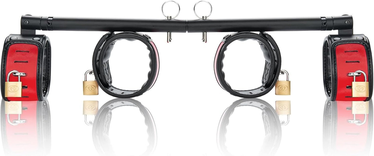 Spreader Bar Heavy Duty Swiveling Stainless Steel Bar Home Gym Equipment with 4 Furry PU Adjustable Cushioned Straps for Fitness Training, Pilates and Yoga Accessories Kit. - SinfulX - 