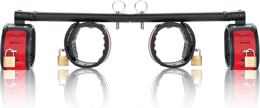 Spreader Bar Heavy Duty Swiveling Stainless Steel Bar Home Gym Equipment with 4 Furry PU Adjustable Cushioned Straps for Fitness Training, Pilates and Yoga Accessories Kit. - SinfulX - 