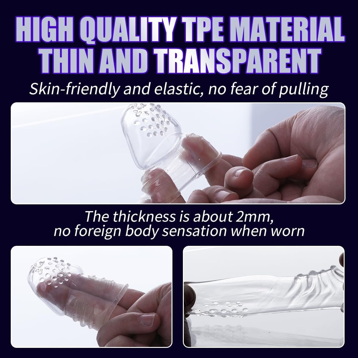 2 Pcs Reusable Clear Penis Sleeve, Soft Phimosis Stretcher Glans Condom with Large Particles,Cocksleeve for Men Delay Ejaculation,Girth Enhancer Sleeve G Spot Stimulator,Adult Toys for Men and Couples - SinfulX - 