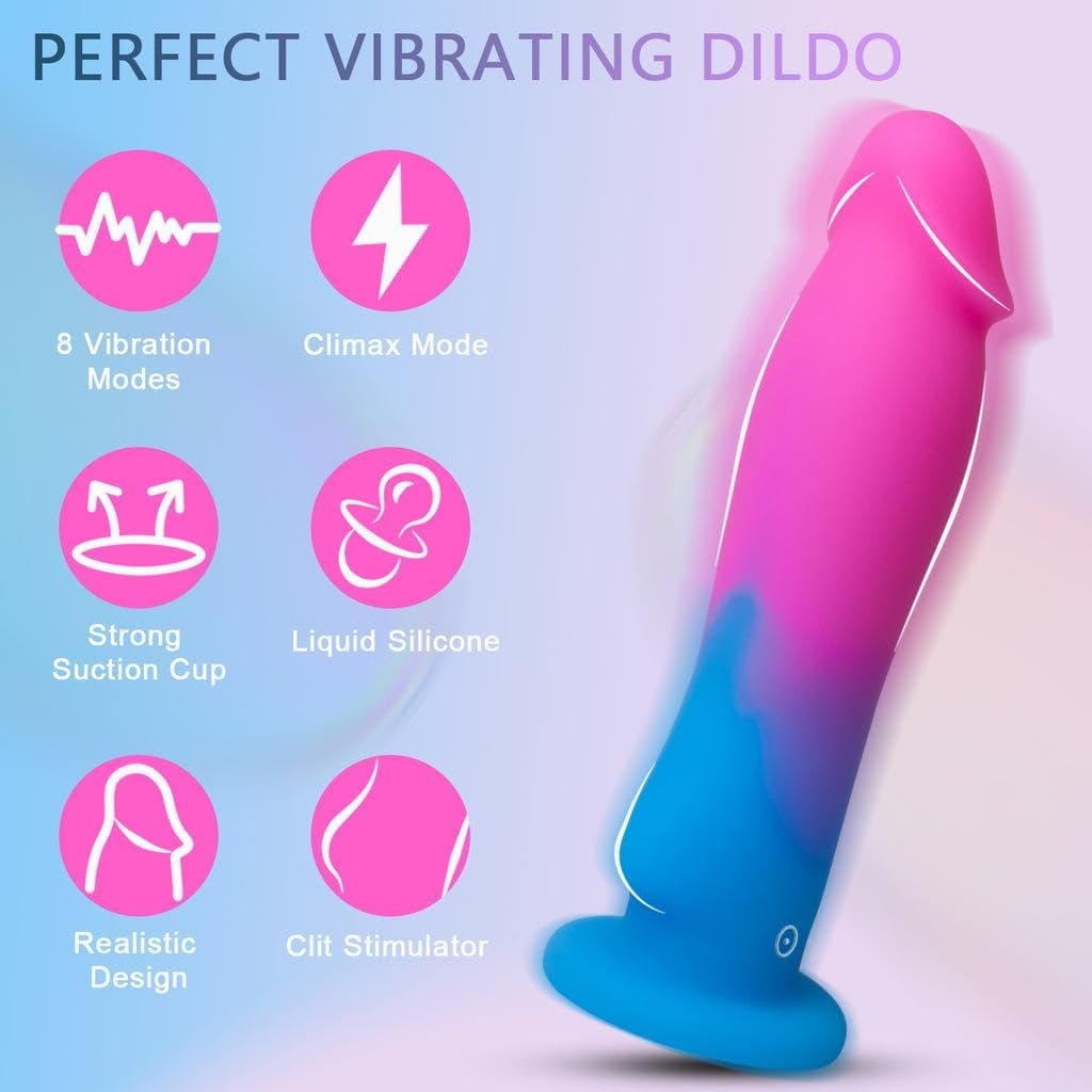Vibrating Dildo Adult Sex Toy - 8 Vibration Modes & One - Key Orgasm,7.5'' Big Realistic Dildo Vibrator for Women G - Spot Clitoris Men Anal Prostate Stimulation,Strong Suction Cup for Hands - Free/Strap - On - SinfulX - 