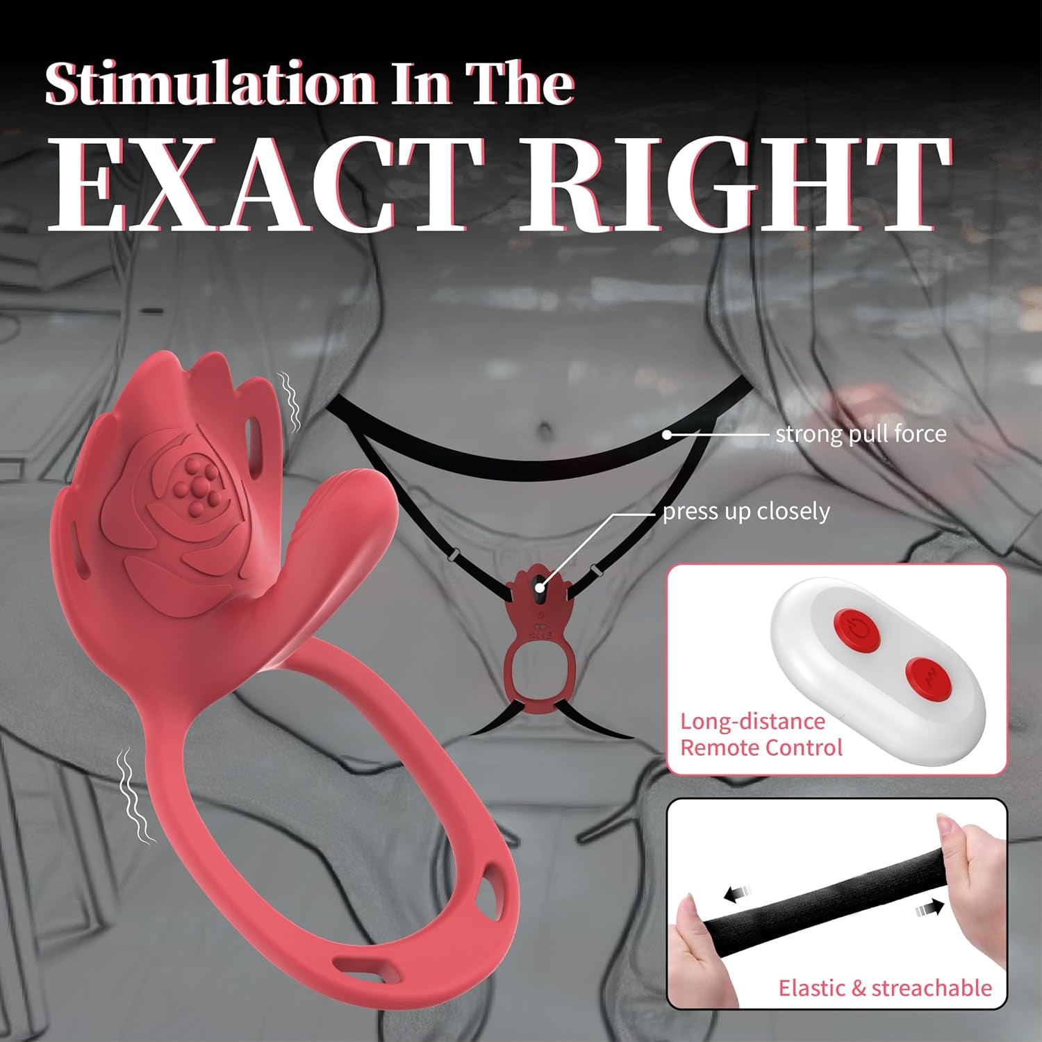 RougeFlex Wearable Cock Ring Clit Stimulator App 9 Modes - SinfulX - Personal Care > Sexual Wellness > Couples Cock Ring
