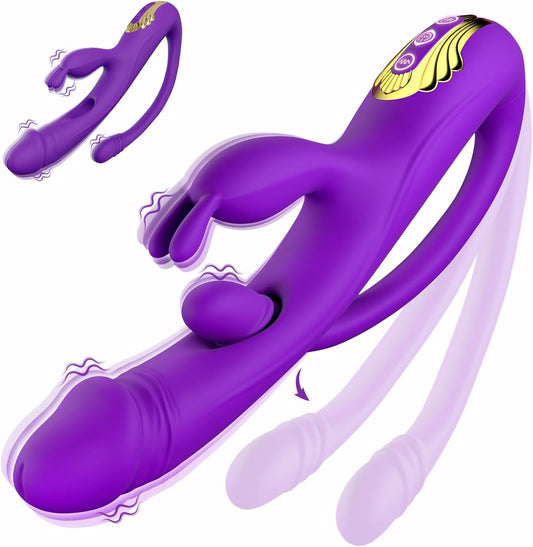 Vibrator Sex Toys for Women – 3 in 1 G Spot Vibrator Rabbit Dildo with 10 Vibration Modes & Removable Anal Plug, Clitoral and Vaginal Stimulator, Adult Sex Toys & Games for Female and Couples