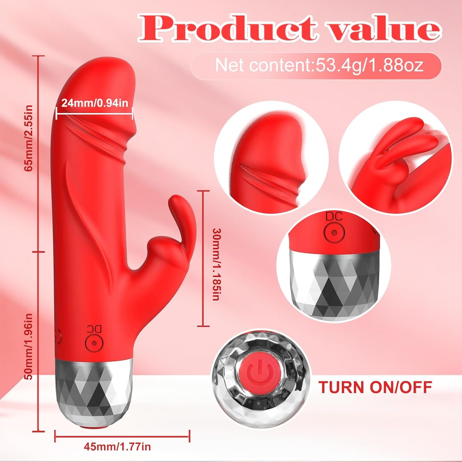 Dildo Bullet Vibrator Sex Toys - Mini Rabbit Vibrators with 12 Vibration Modes, Small Dildos Clitoral G Spot Vibrator for Women Pleasure, Powerful Female Rechargeable Adult Toy for Couple Games