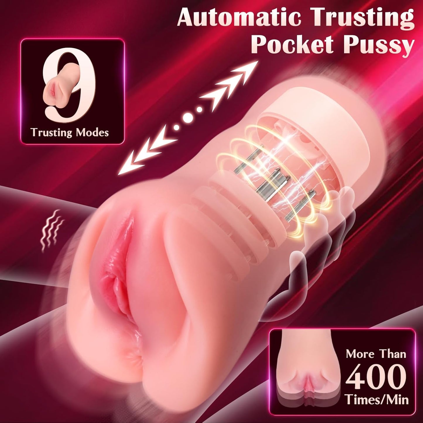 Pocket Pussy Sex Toys for Men - Male Masturbator Sex Doll with 9 Thrusting & Vibrating, App - Controlled Male Sex Toy with Realistic Tight Vagina, Soft Adult Toy for Men Pleasure & Penis Stimulation - SinfulX - 