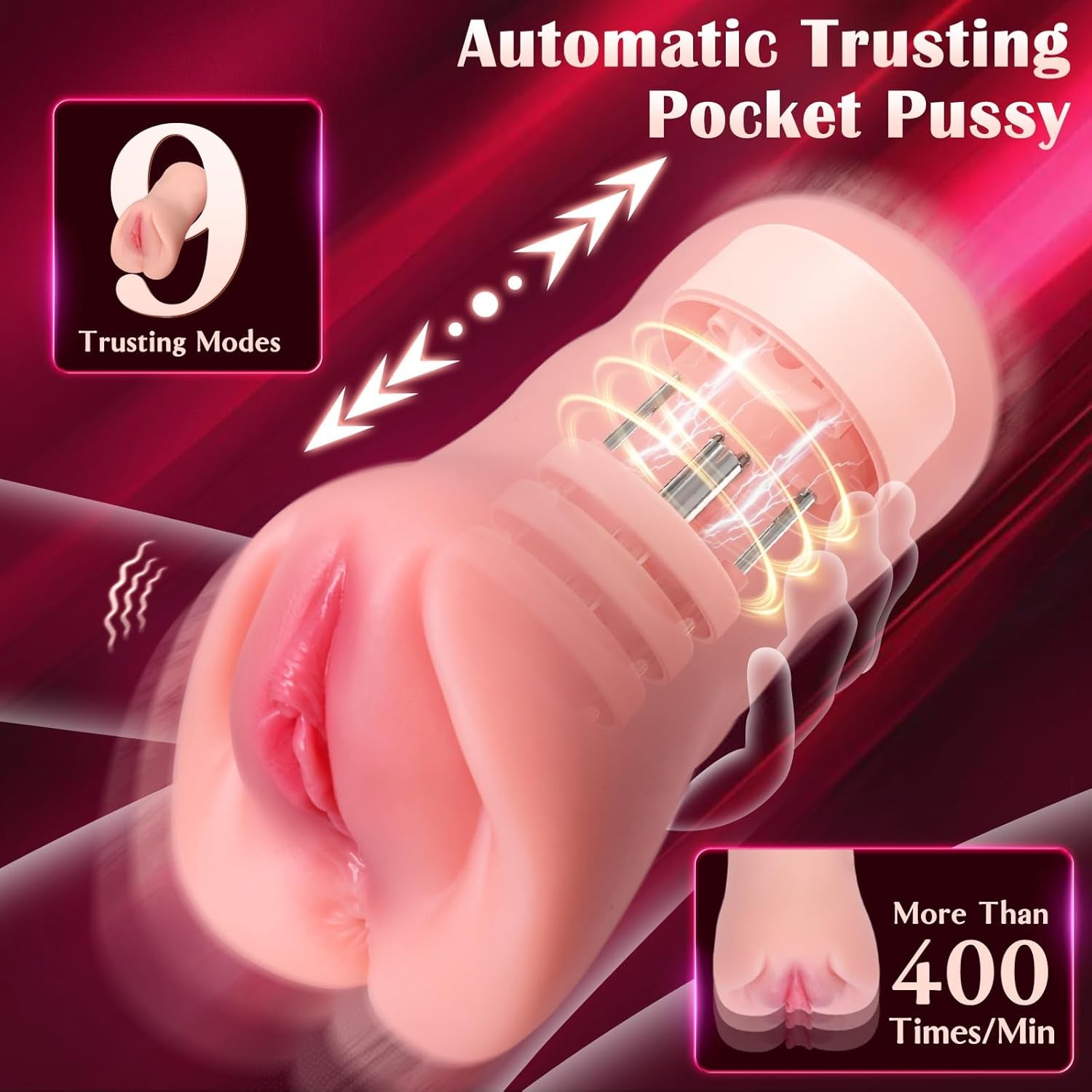 Pocket Pussy Sex Toys for Men - Male Masturbator Sex Doll with 9 Thrusting & Vibrating, App - Controlled Male Sex Toy with Realistic Tight Vagina, Soft Adult Toy for Men Pleasure & Penis Stimulation - SinfulX - 
